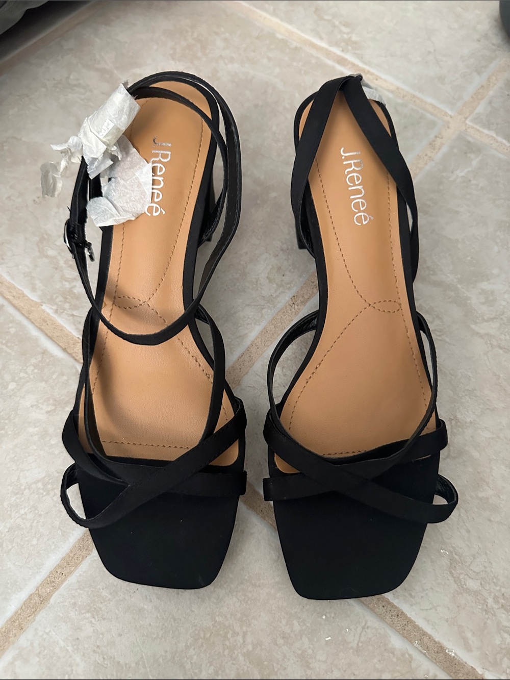 J.Renee Black Strappy Square-Toe Heels 9.5